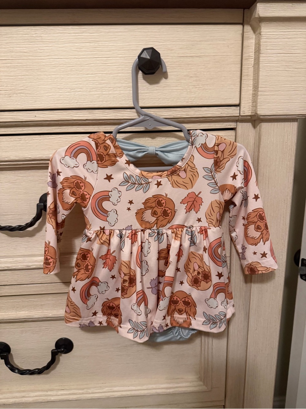 Baby Pink Long-Sleeve One-Piece Bodysuit with Woodland Print